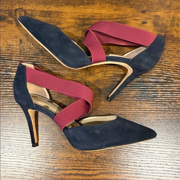 Boden Arabella pumps size 39 US Size 8 Navy Blue Suede Purple Pointy Toe Shoes - Picture 2 of 6